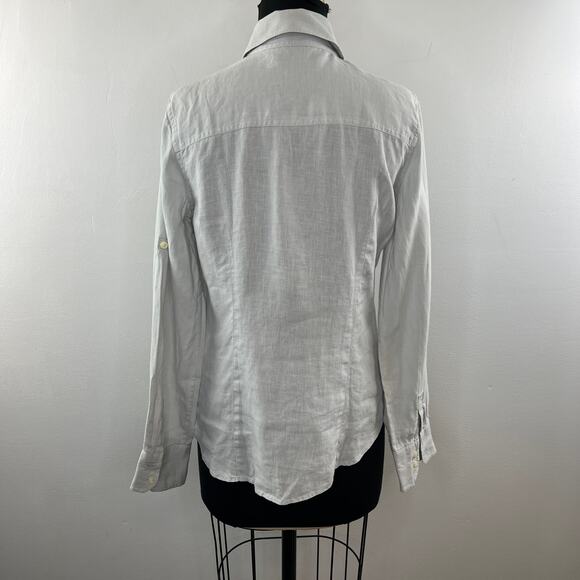 CLUB MONACO Button Down Top Shirt Blouse Gray Linen Long Sleeve Pockets Size? - Picture 7 of 8